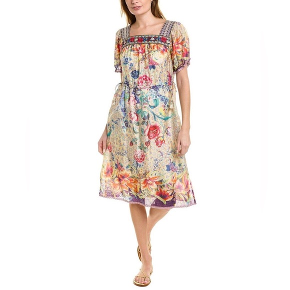 JOHNNY WAS FLORAL TOPIARY RUMI BOHEMIAN SILK DRESS - Picture 5 of 16